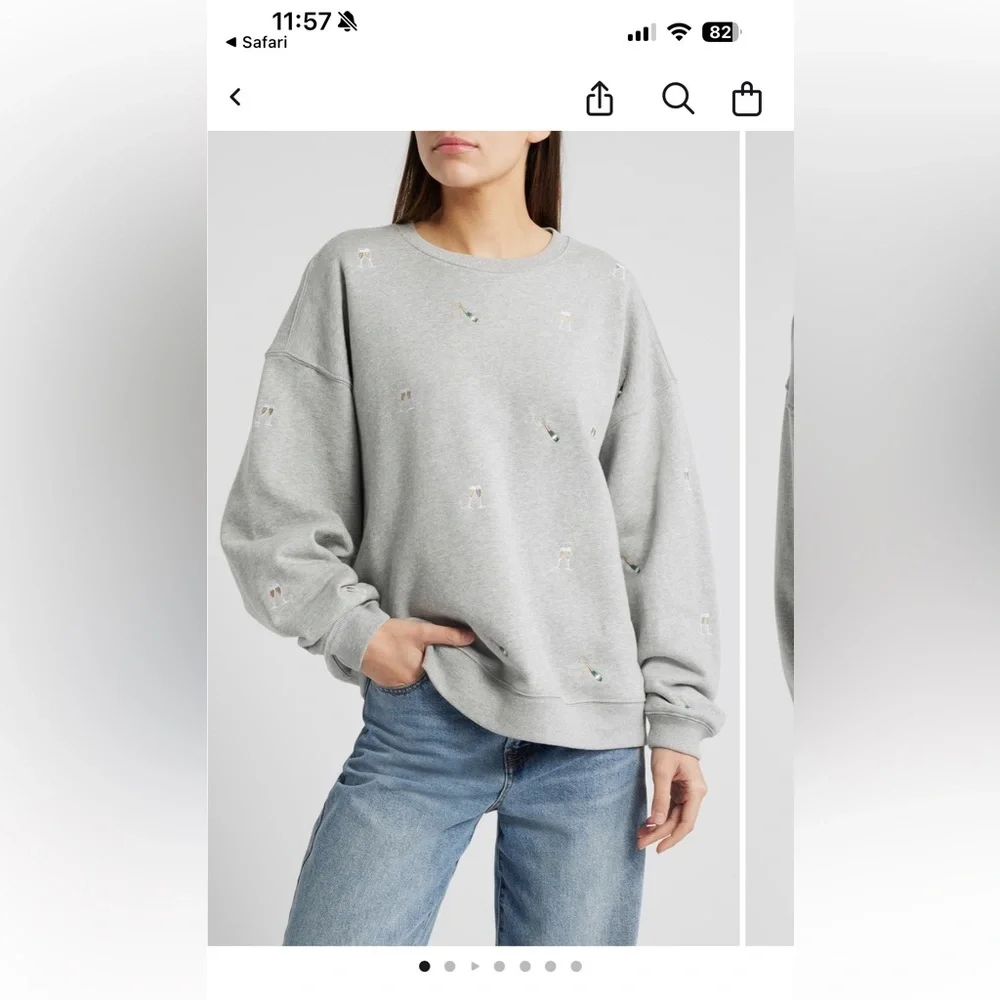 Rails Grey Varsity Cheers Embroidered Champagne Graphic Sweatshirt size M - Picture 8 of 9